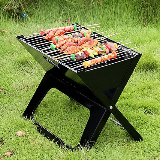 Folding Portable BBQ with Chrome Plated Cooking Grid (Black)