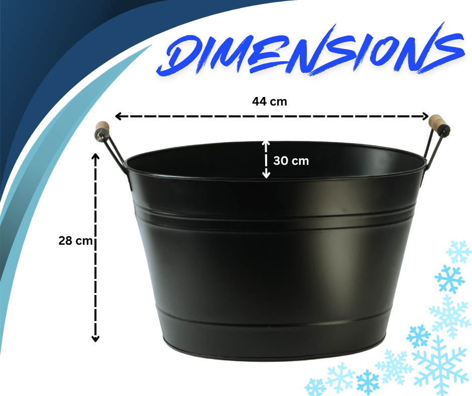 Trendi 24L Black Galvanised Steel Ice Bucket – Large Oval Drinks Cooler Tub for Parties, Wine, Beer, Cocktails, BBQs – Outdoor Beverage Chiller Pail