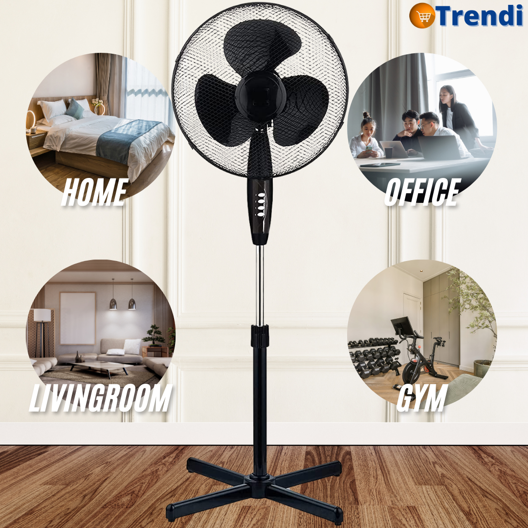 16” Pedestal Fan – Powerful 3-Speed Oscillating Standing Fan with Mesh Guard & Adjustable Height | Quiet Cooling Solution for Home & Office