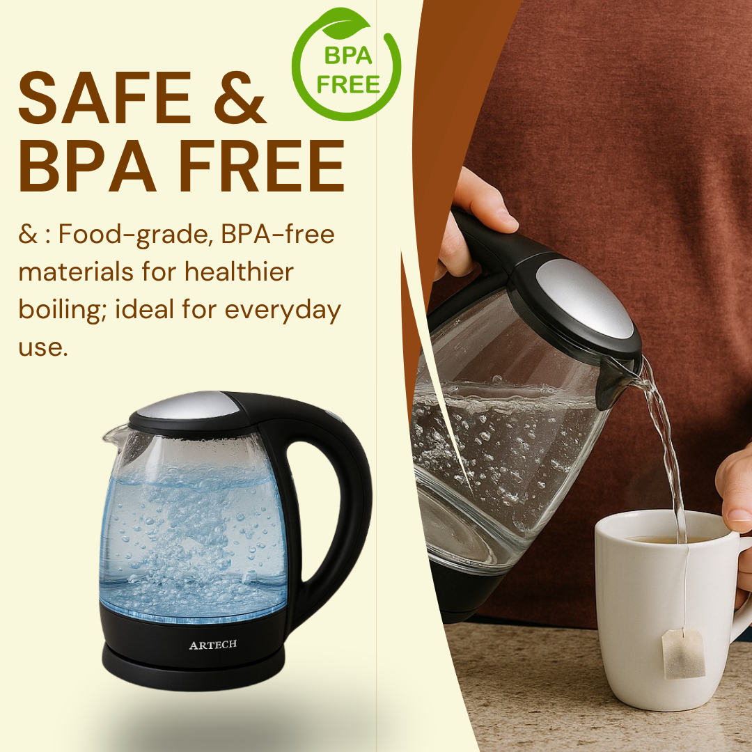 Electric Kettle 1.7L Glass – Fast Boil 2200W Water Boiler, BPA-Free, Cordless, LED Light, Auto Shut-Off, Boil-Dry Protection, Black Borosilicate Glass Kettle