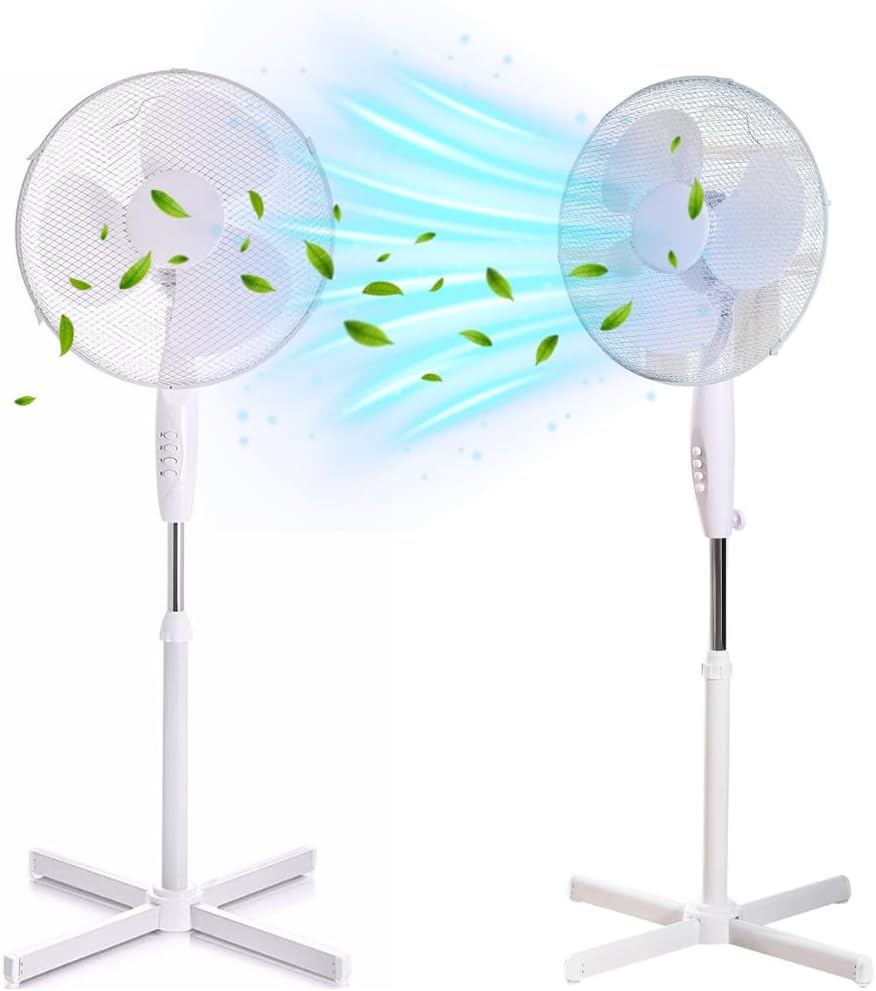 16” Pedestal Fan – Powerful 3-Speed Oscillating Standing Fan with Mesh Guard & Adjustable Height | Quiet Cooling Solution for Home & Office