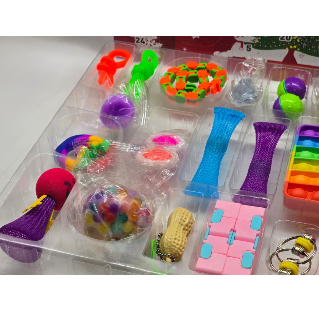 Trendi Fidget Advent Calendar 2025 ā 24 Days Countdown with Sensory Toys for Kids & Adults | Stress Relief, Focus & Fun Pop-It, Squishies, Stretchy Tubes, Spinner & More