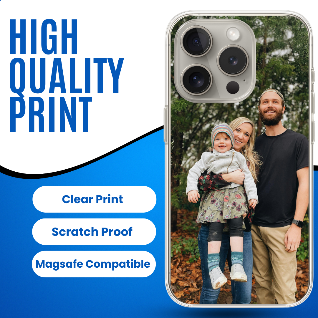 Trendi Custom Personalized Picture/Photo Phone Case for iPhone 13, 14, 15, 16 (All Models) – UV Printed, MagSafe Compatible, Scratch-Resistant Clear