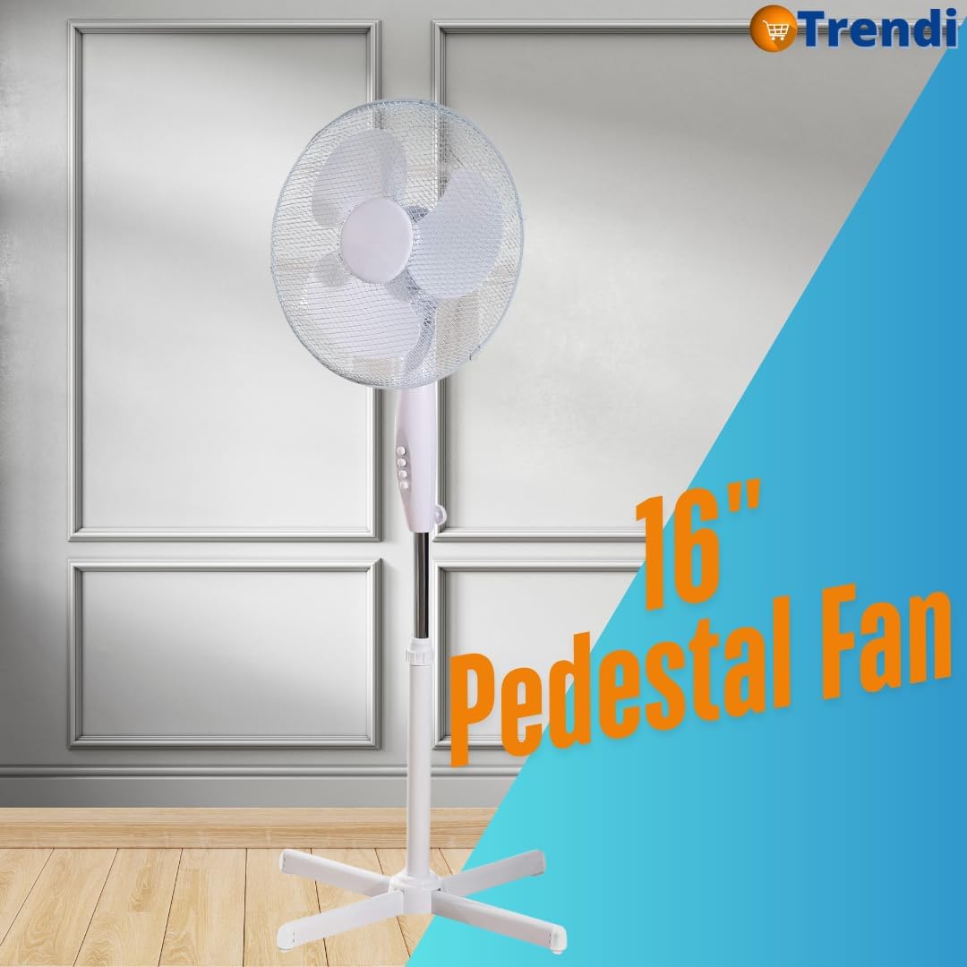16” Pedestal Fan – Powerful 3-Speed Oscillating Standing Fan with Mesh Guard & Adjustable Height | Quiet Cooling Solution for Home & Office
