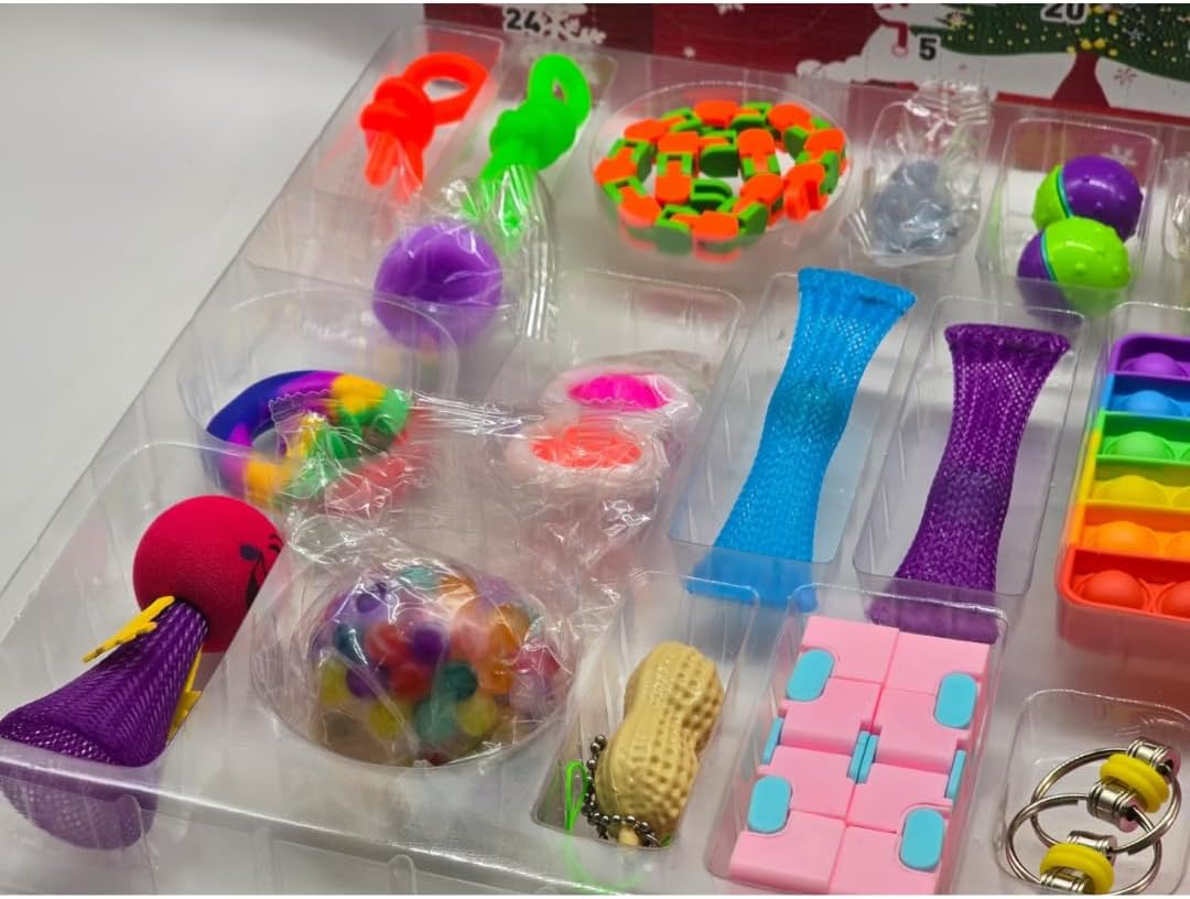 Trendi Fidget Advent Calendar 2025 ā 24 Days Countdown with Sensory Toys for Kids & Adults | Stress Relief, Focus & Fun Pop-It, Squishies, Stretchy Tubes, Spinner & More