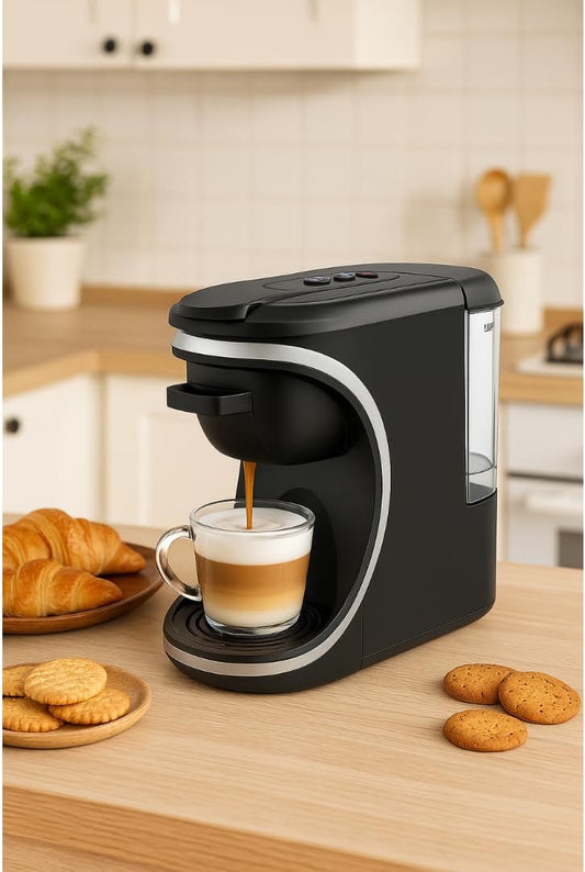 4-in-1 Capsule Coffee Maker Compatible with Nespresso, Dolce Gusto, Pods & Ground Coffee | 19 Bar Espresso Machine, 0.6L Tank, Fast Brew, Compact Design- Black
