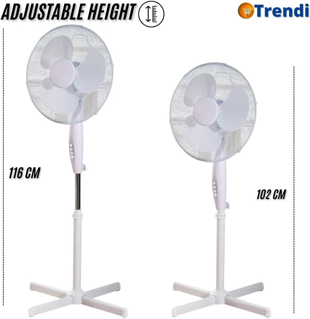 16” Pedestal Fan – Powerful 3-Speed Oscillating Standing Fan with Mesh Guard & Adjustable Height | Quiet Cooling Solution for Home & Office