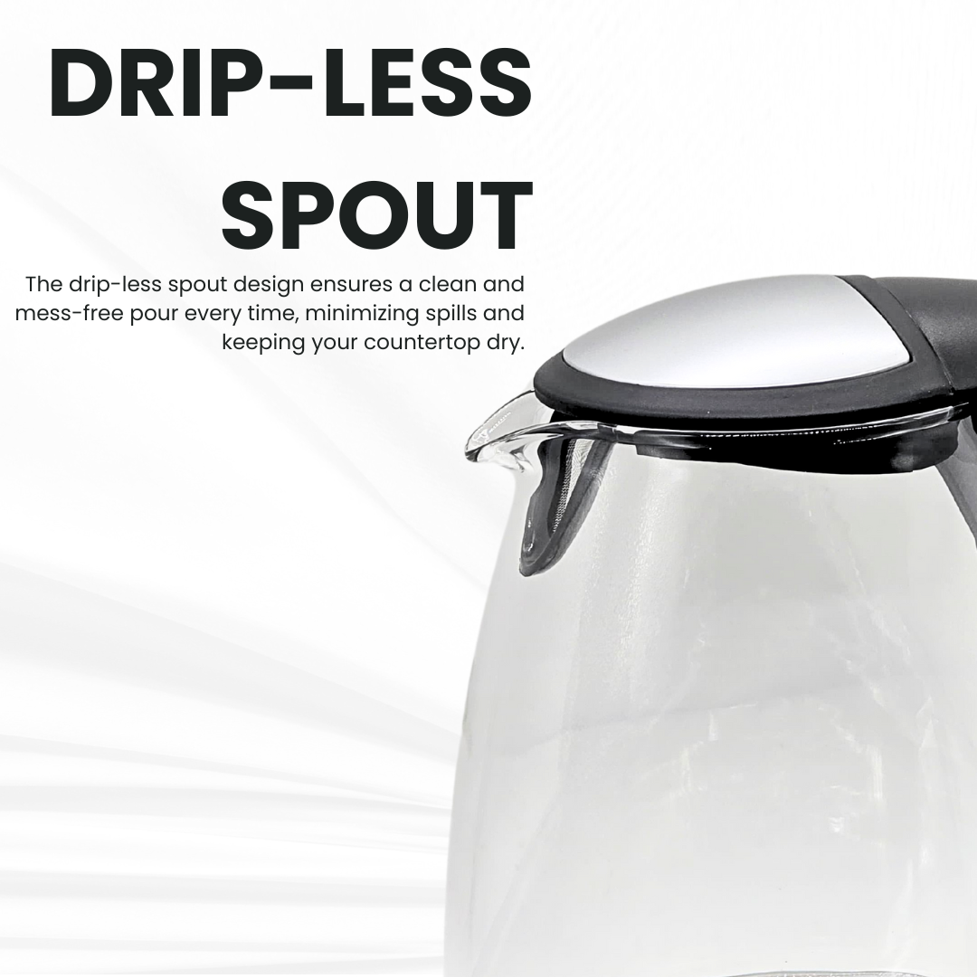 Electric Kettle 1.7L Glass – Fast Boil 2200W Water Boiler, BPA-Free, Cordless, LED Light, Auto Shut-Off, Boil-Dry Protection, Black Borosilicate Glass Kettle