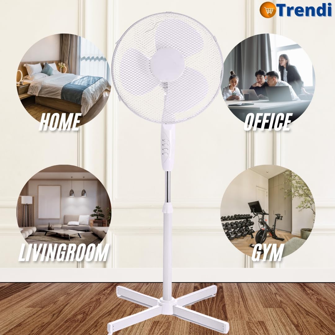 16” Pedestal Fan – Powerful 3-Speed Oscillating Standing Fan with Mesh Guard & Adjustable Height | Quiet Cooling Solution for Home & Office