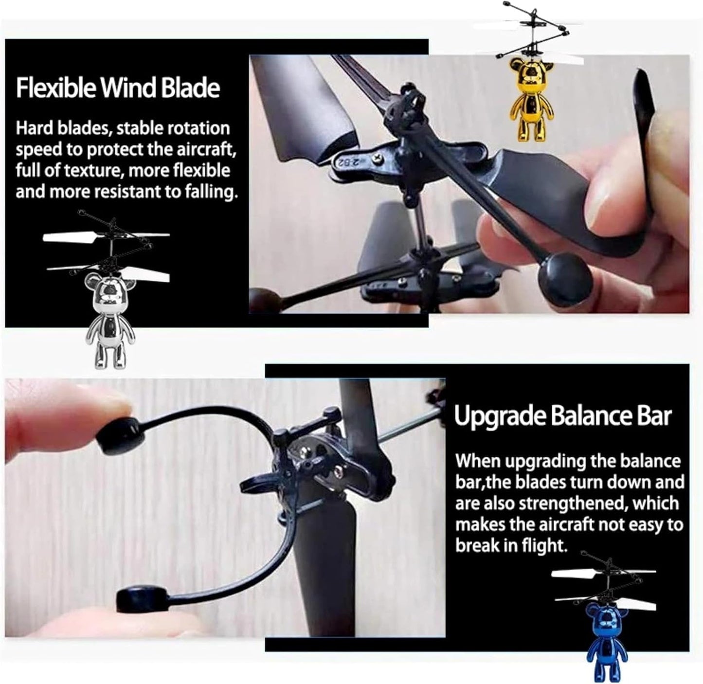 Trendi Rotary Flying Bear Helicopter Toy – Hand Sensor Induction Control Aircraft with LED Lights – USB Rechargeable Gesture Controlled Flying Toy for Kids & Adults – Indoor