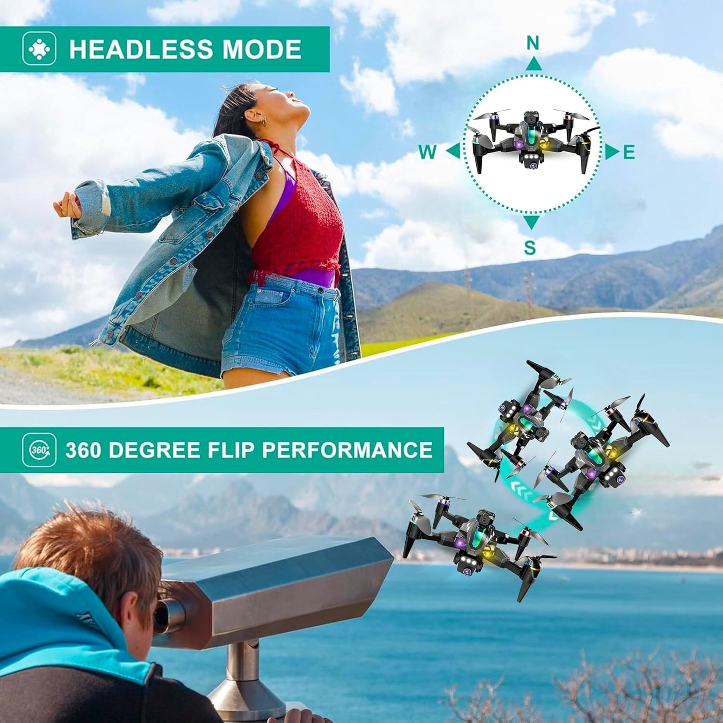 4K Camera Drone – Foldable Quadcopter with Dual HD Cameras, Obstacle Avoidance, Brushless Motor, Altitude Hold, 360° Flip, Headless Mode, Gesture Control & Carrying Case | 2 Batteries