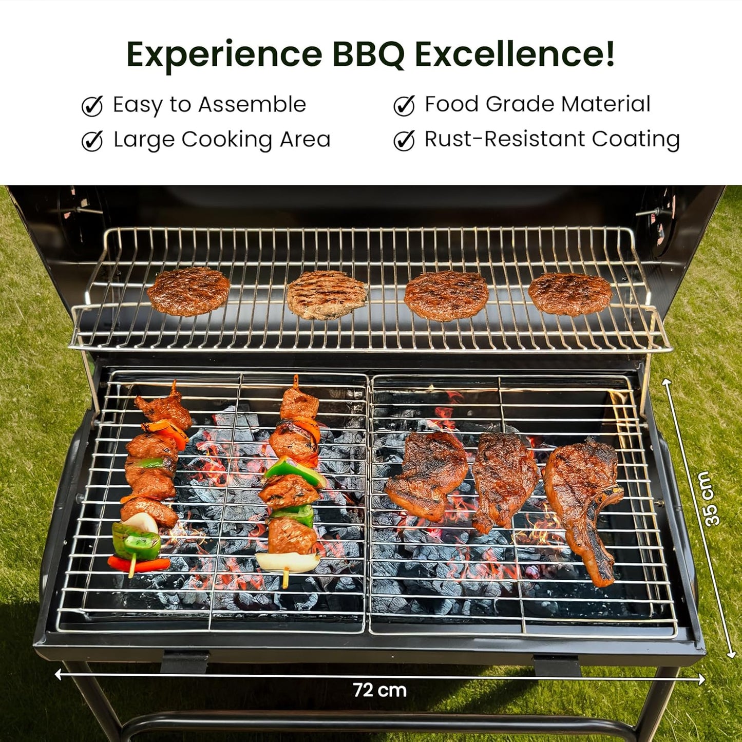 Trendi Charcoal BBQ Grill & Smoker – Portable Barrel Barbecue with Warming Rack, Adjustable Air Vents & Wheels – Large Outdoor Garden BBQ for Grilling Meat, Fish & Vegetables