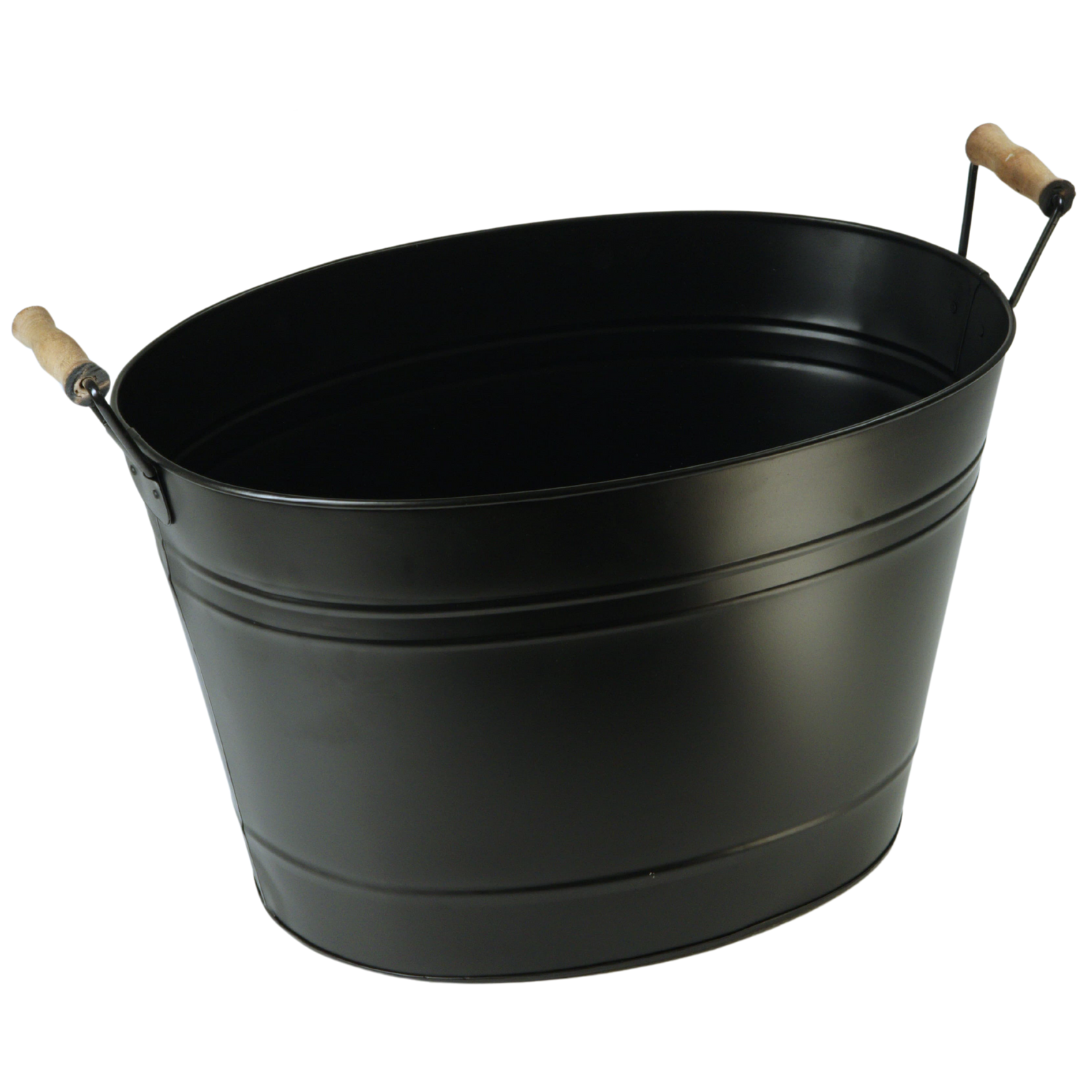 Trendi 24L Black Galvanised Steel Ice Bucket – Large Oval Drinks Cooler Tub for Parties, Wine, Beer, Cocktails, BBQs – Outdoor Beverage Chiller Pail