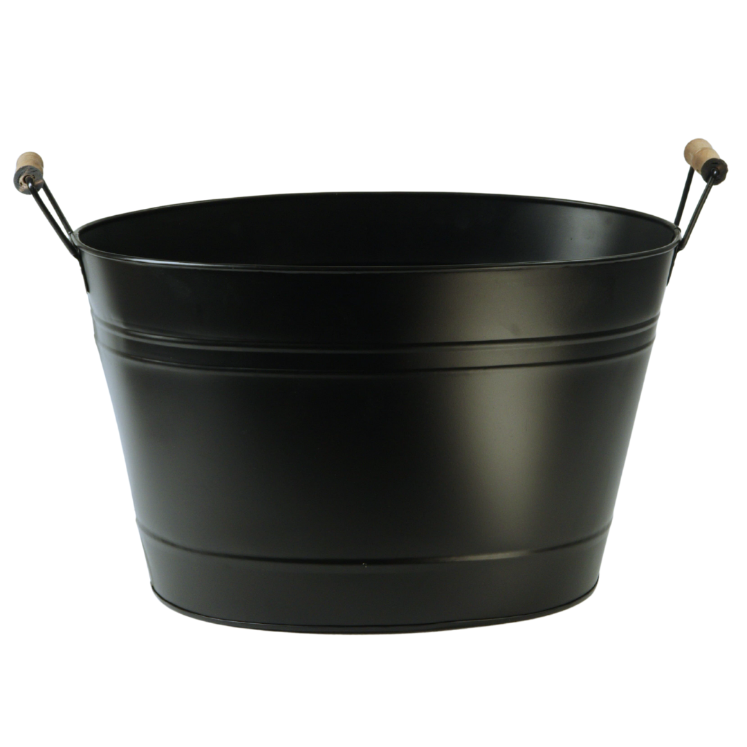 Trendi 24L Black Galvanised Steel Ice Bucket – Large Oval Drinks Cooler Tub for Parties, Wine, Beer, Cocktails, BBQs – Outdoor Beverage Chiller Pail