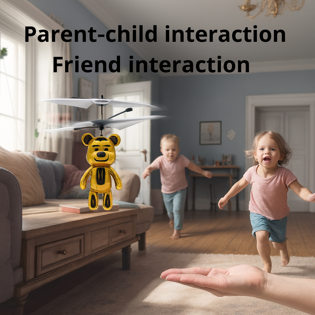 Trendi Rotary Flying Bear Helicopter Toy – Hand Sensor Induction Control Aircraft with LED Lights – USB Rechargeable Gesture Controlled Flying Toy for Kids & Adults – Indoor