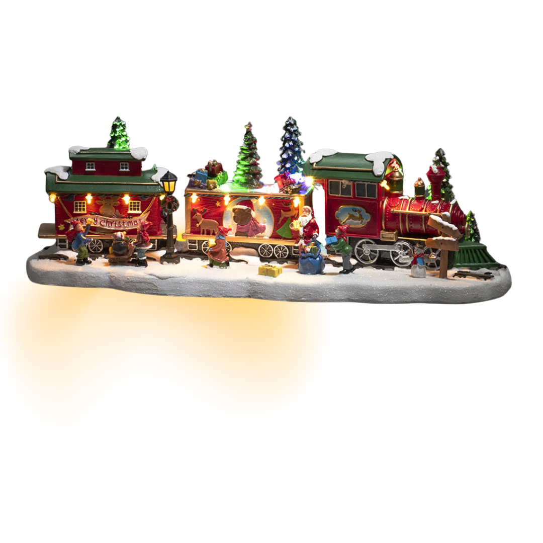 Trendi LED Christmas Train Decoration 48cm | Light Up Musical Christmas Scene with 19 LEDs | Battery or Mains Operated Xmas Ornament | Festive Village Train with Santa & Music Function