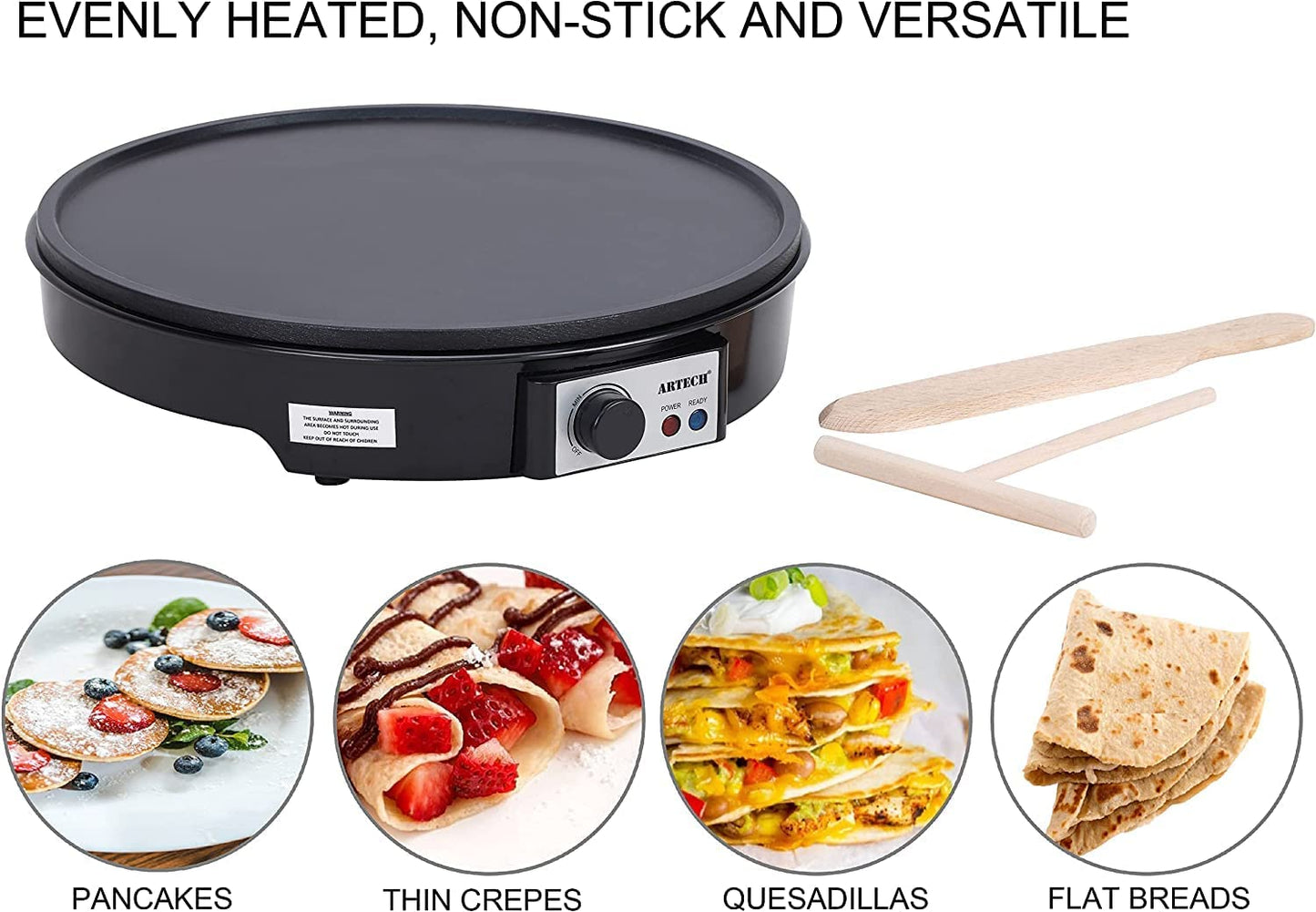 1000W Electric Pancake & Crepe Maker with 12" Non-Stick Hot Plate