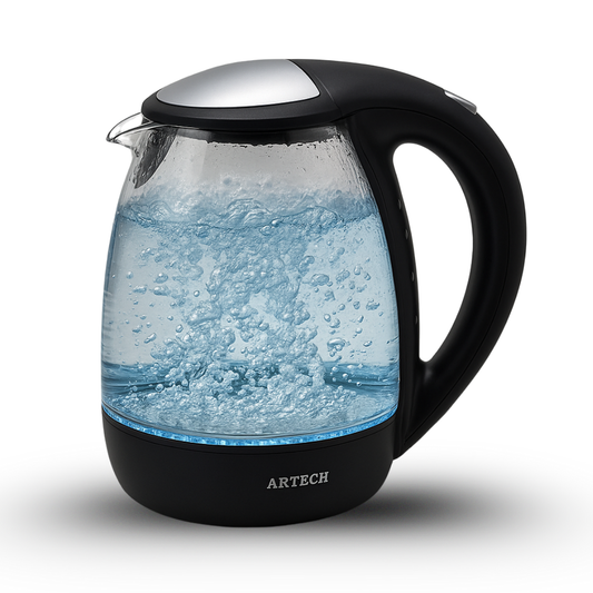 Electric Kettle 1.7L Glass – Fast Boil 2200W Water Boiler, BPA-Free, Cordless, LED Light, Auto Shut-Off, Boil-Dry Protection, Black Borosilicate Glass Kettle