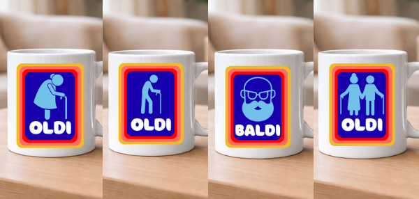 Oldi & Baldi Funny Mug — A Novelty Humor Coffee Mug Collection Featuring Old Age & Bald Jokes, Large 11oz White Ceramic Mug with Handle, Perfect Funny Gift for Birthdays, Retirement