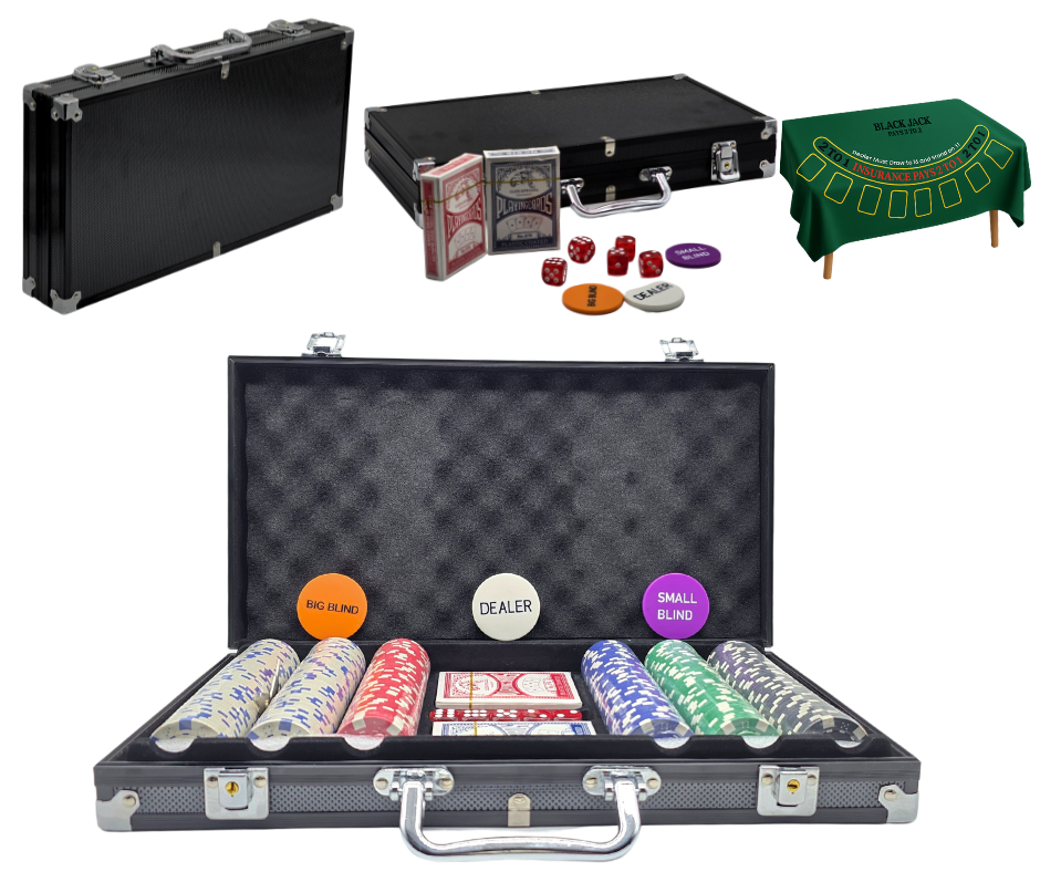 300 Piece Poker Chip Set with Aluminium Case – Casino Grade Chips, Blackjack Mat, Playing Cards & Dealer Buttons – Ultimate Poker Night Kit for Home Games, Gifts & Travel