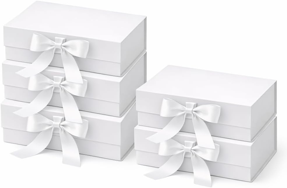 Trendi Premium Gift Box 21×21×9 cm with Bow Ribbon – Medium Luxury Folding Gift Box with Magnetic Closure | Reusable Elegant Present Box for Weddings, Birthdays & Holidays