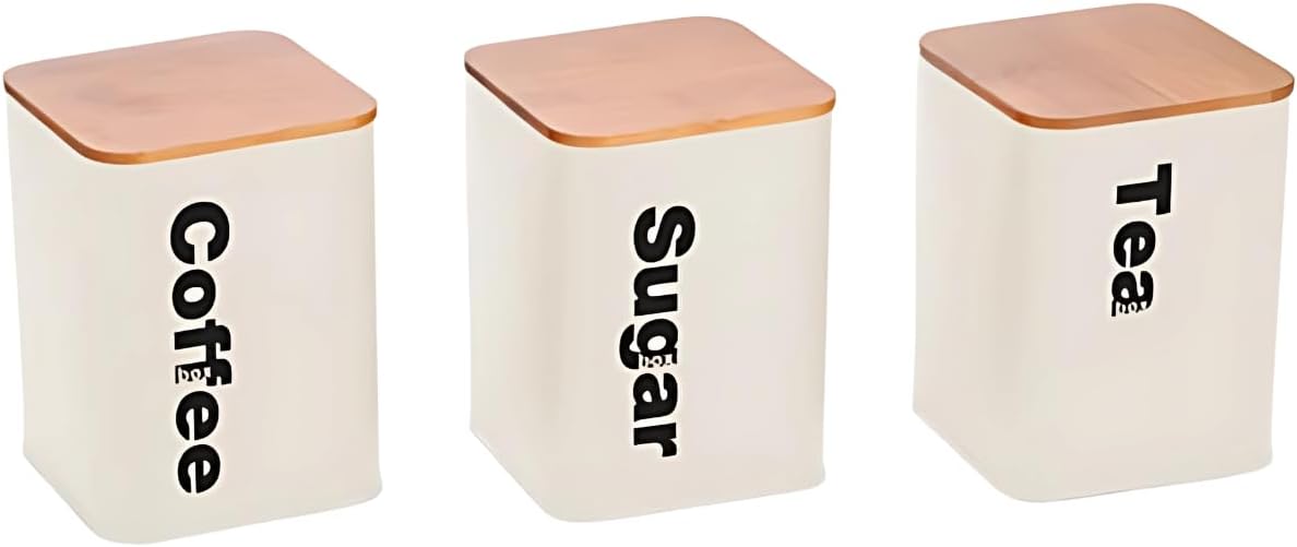 Tea Coffee Sugar Storage Set – 1000ml Kitchen Storage Containers | 3pc Airtight Canister Set with Bamboo Lids | Storage Jars for Tea, Coffee & Sugar