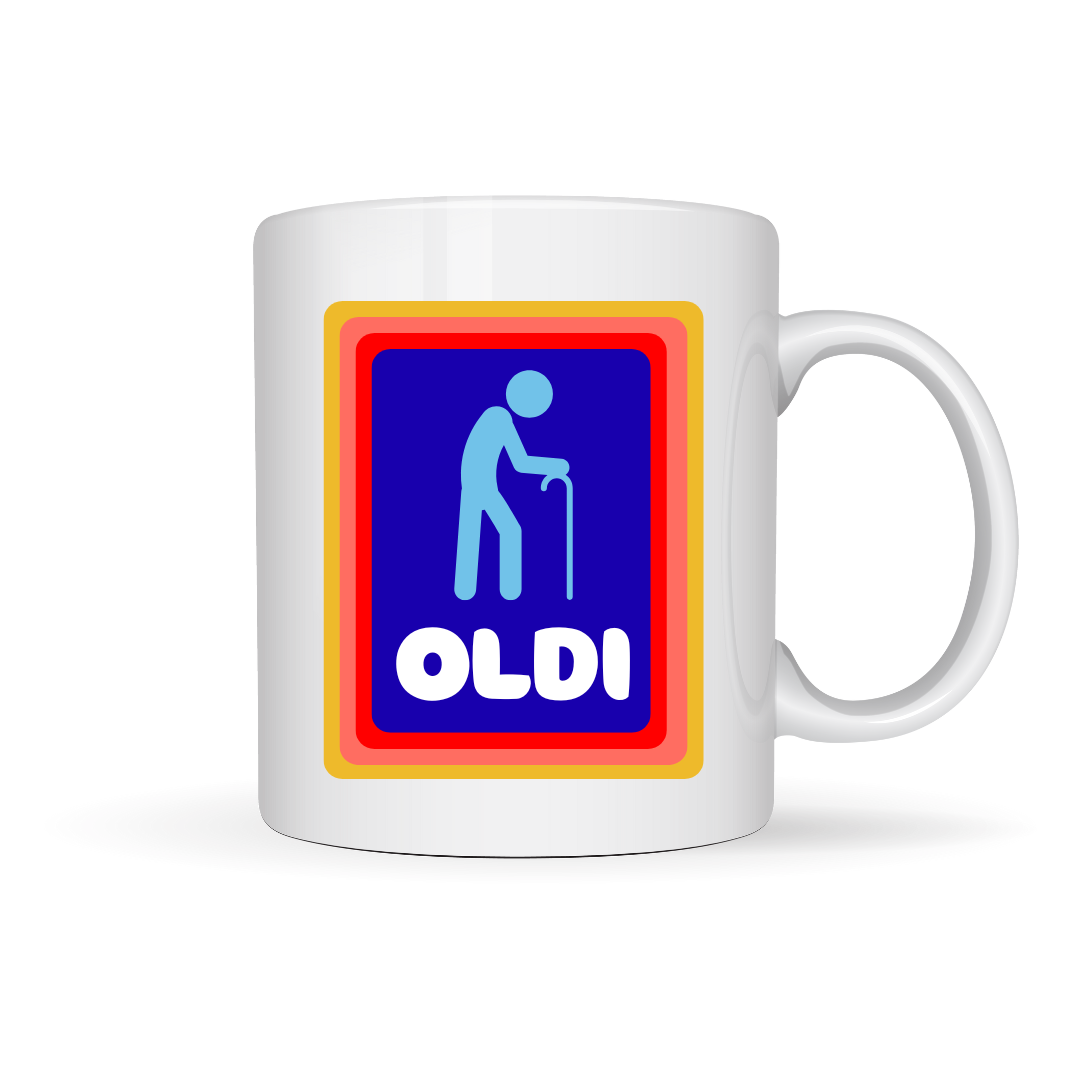 Oldi & Baldi Funny Mug — A Novelty Humor Coffee Mug Collection Featuring Old Age & Bald Jokes, Large 11oz White Ceramic Mug with Handle, Perfect Funny Gift for Birthdays, Retirement
