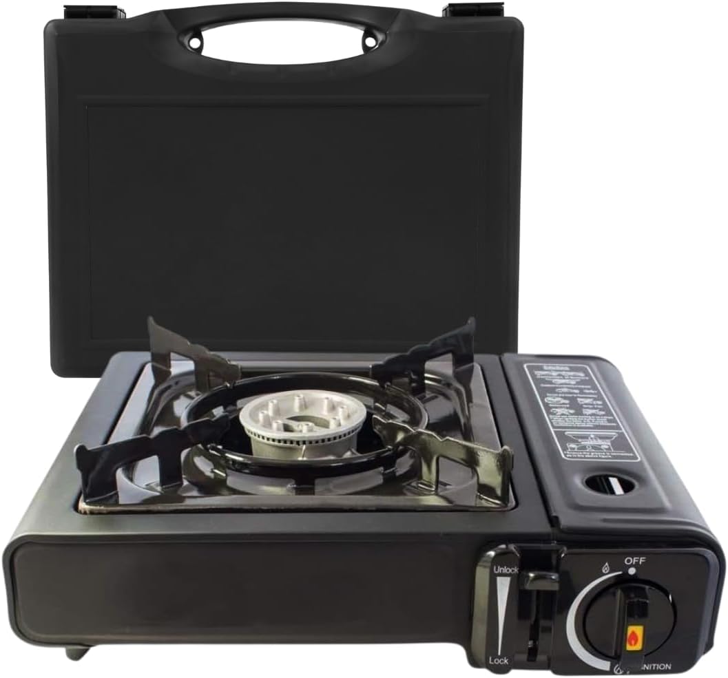Portable Camping Stove  – Complete Outdoor Cooking Set with Carry Case, EN417 Gas Compatibility, Auto Ignition & Adjustable Flame