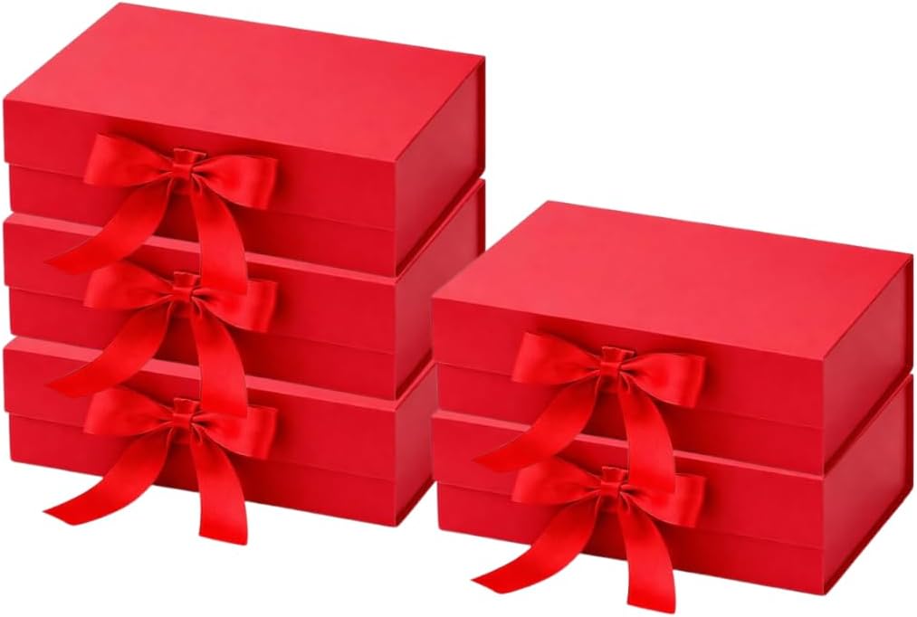 Trendi Premium Gift Box 21×21×9 cm with Bow Ribbon – Medium Luxury Folding Gift Box with Magnetic Closure | Reusable Elegant Present Box for Weddings, Birthdays & Holidays