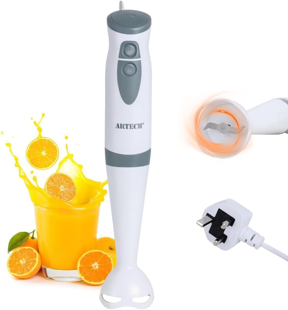200 W Electric Hand Blender – 2-Speed Stick Blender with Detachable Shaft & Stainless Steel Blades + Chopper Attachment – Ideal for Soups, Sauces, Smoothies & Baby Food