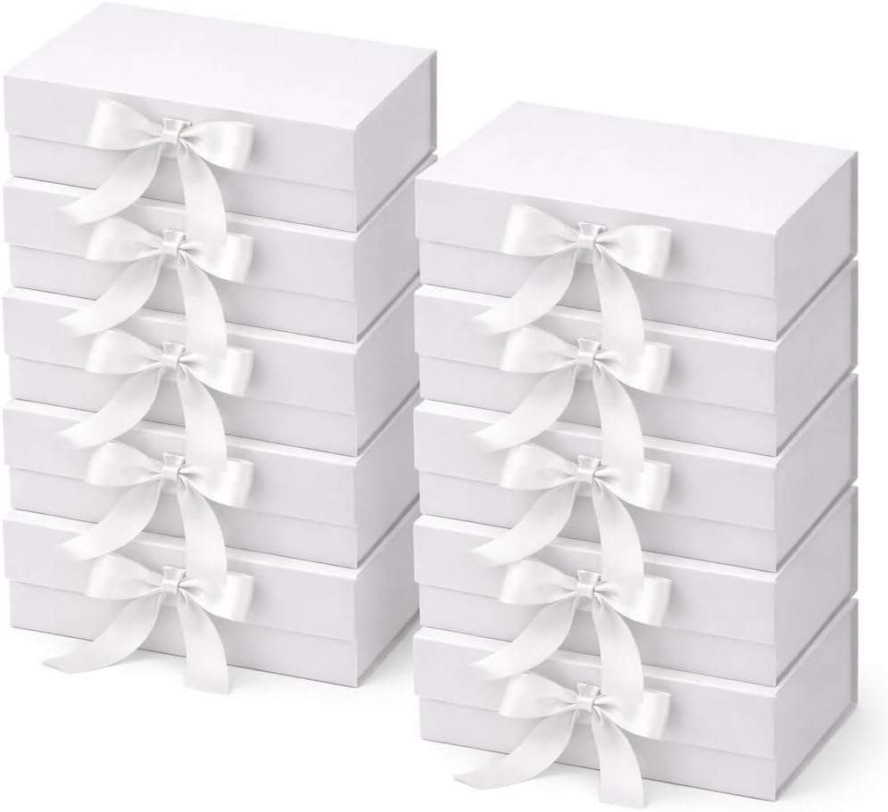 Trendi Premium Gift Box 21×21×9 cm with Bow Ribbon – Medium Luxury Folding Gift Box with Magnetic Closure | Reusable Elegant Present Box for Weddings, Birthdays & Holidays
