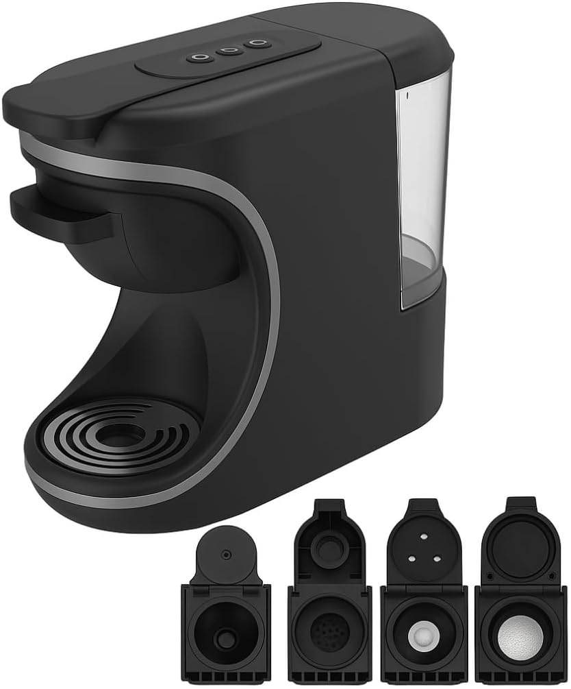 4-in-1 Capsule Coffee Maker Compatible with Nespresso, Dolce Gusto, Pods & Ground Coffee | 19 Bar Espresso Machine, 0.6L Tank, Fast Brew, Compact Design- Black