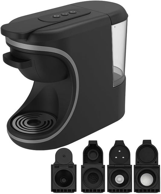 4-in-1 Capsule Coffee Maker Compatible with Nespresso, Dolce Gusto, Pods & Ground Coffee | 19 Bar Espresso Machine, 0.6L Tank, Fast Brew, Compact Design- Black