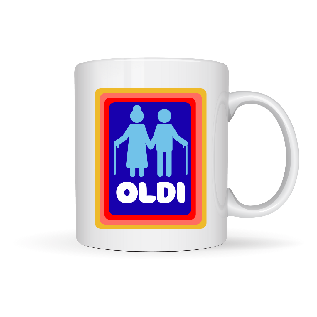 Oldi & Baldi Funny Mug — A Novelty Humor Coffee Mug Collection Featuring Old Age & Bald Jokes, Large 11oz White Ceramic Mug with Handle, Perfect Funny Gift for Birthdays, Retirement