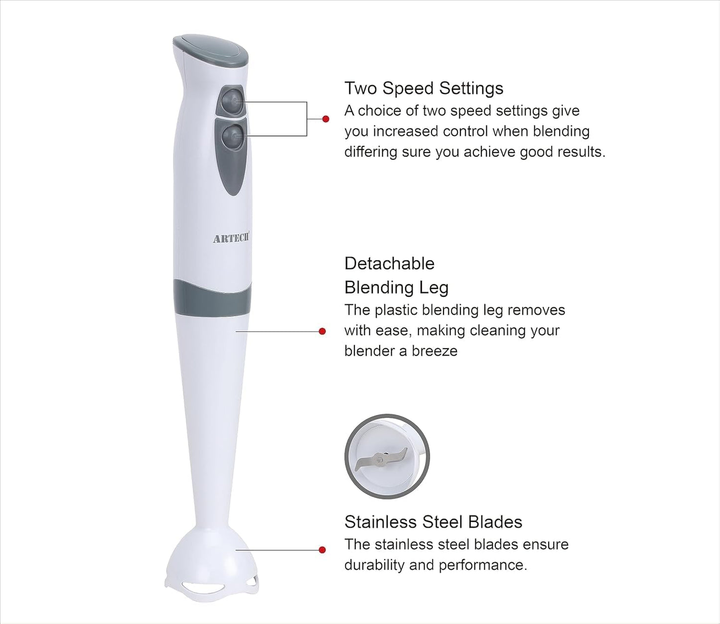 200 W Electric Hand Blender – 2-Speed Stick Blender with Detachable Shaft & Stainless Steel Blades + Chopper Attachment – Ideal for Soups, Sauces, Smoothies & Baby Food