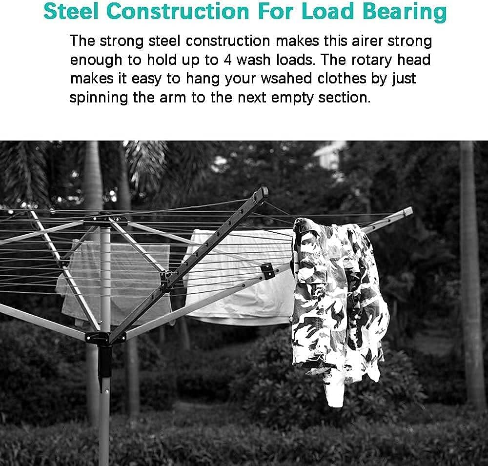 Heavy Duty 4 Arm 50 Metres Rotary Clothes Airer/Dryer Washing Line with Metal Ground Spike or socket and Waterproof Protective Cover Included Outdoor Laundry Washing Line Whirlygig (50m)