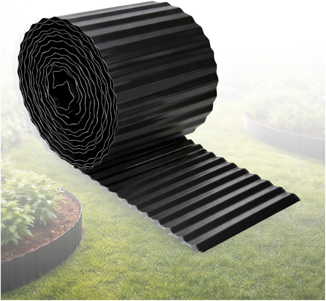 Trendi Heavy Duty Steel Lawn Edging – Flexible Metal Garden Border Fence for Flower Beds, Paths & DIY Landscaping Projects – Rust-Resistant Outdoor Landscape Edging, Black