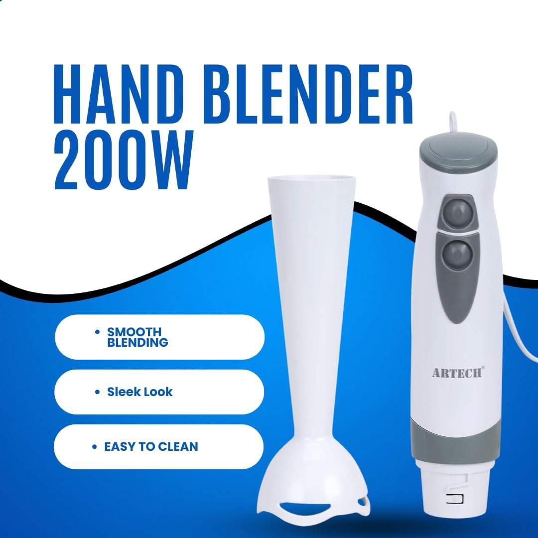 200 W Electric Hand Blender – 2-Speed Stick Blender with Detachable Shaft & Stainless Steel Blades + Chopper Attachment – Ideal for Soups, Sauces, Smoothies & Baby Food