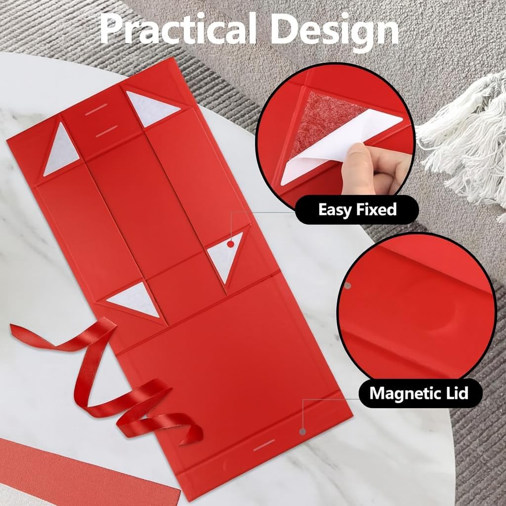 Trendi Premium Gift Box 21×21×9 cm with Bow Ribbon – Medium Luxury Folding Gift Box with Magnetic Closure | Reusable Elegant Present Box for Weddings, Birthdays & Holidays