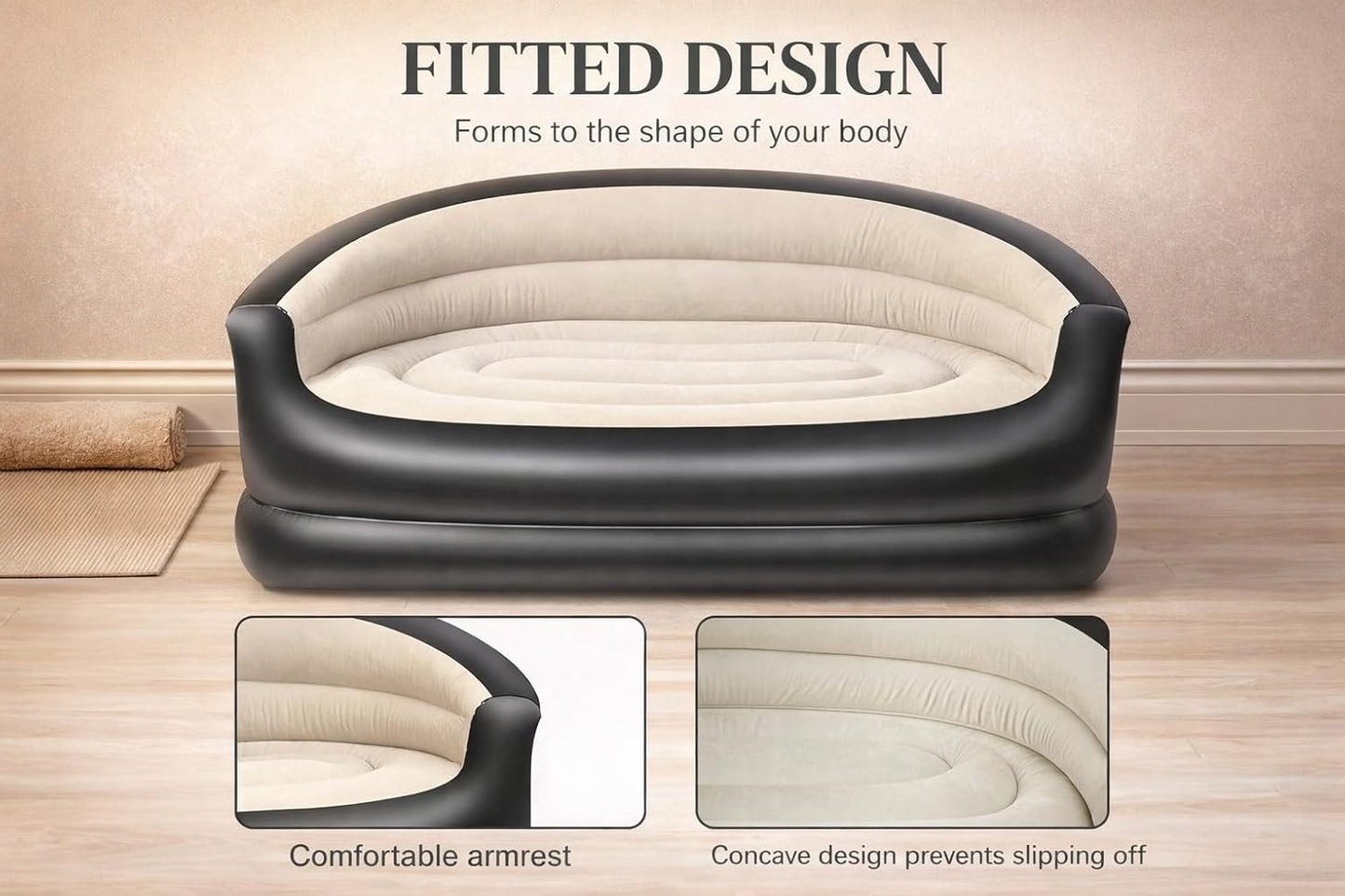 Inflatable Sofa Couch – Deluxe Armchair Style Air Couch with Backrest & Armrests, Soft Flocked Seating, Portable Blow Up Sofa for Living Room, Bedroom, Camping & Indoor Use