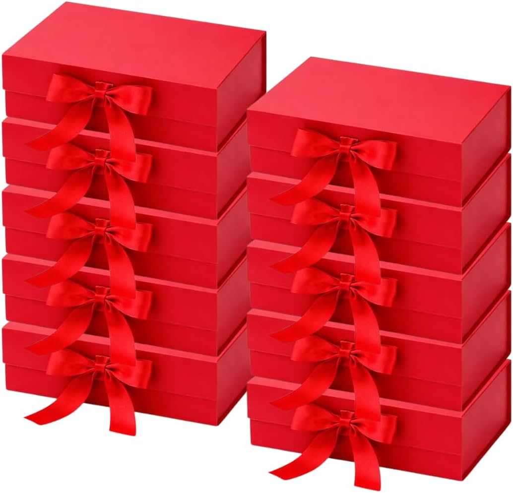 Trendi Premium Gift Box 21×21×9 cm with Bow Ribbon – Medium Luxury Folding Gift Box with Magnetic Closure | Reusable Elegant Present Box for Weddings, Birthdays & Holidays