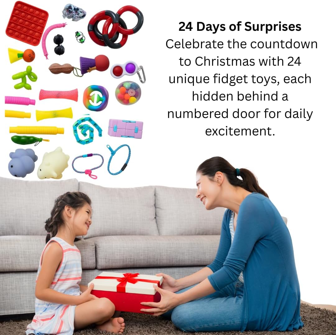 Trendi Fidget Advent Calendar 2025 – 24 Days Countdown with Sensory Toys for Kids & Adults | Stress Relief, Focus & Fun Pop-It, Squishies, Stretchy Tubes, Spinner & More