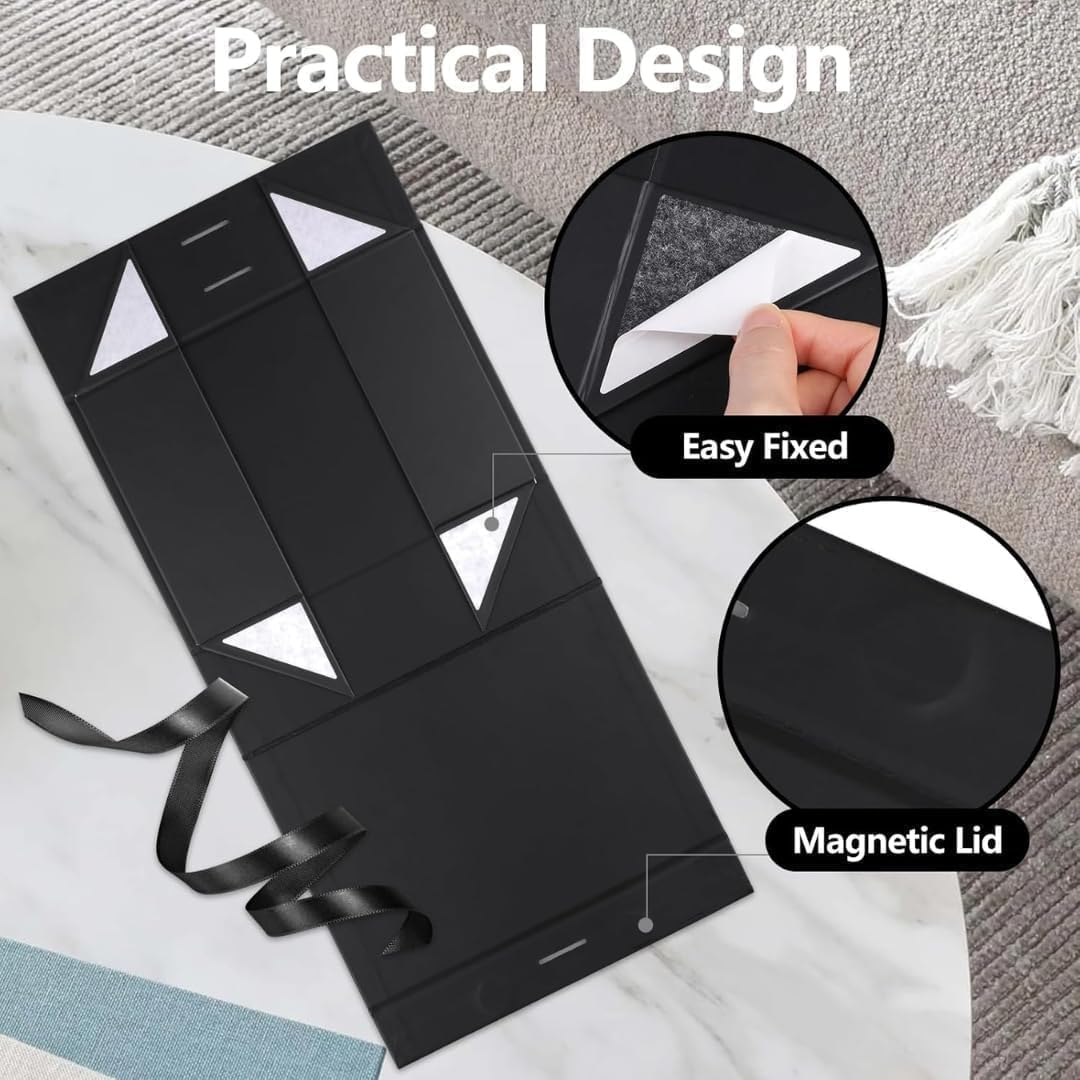 Trendi Premium Gift Box 21×21×9 cm with Bow Ribbon – Medium Luxury Folding Gift Box with Magnetic Closure | Reusable Elegant Present Box for Weddings, Birthdays & Holidays
