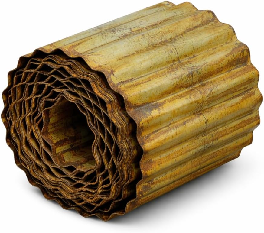 Trendi Corrugated Metal Garden Edging – Flexible Metal Garden Border Fence for Flower Beds, Paths & DIY Landscaping Projects – Rust-Resistant Outdoor Landscape Edging- Rust Yellow Finish