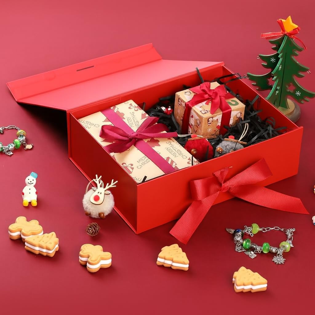 Trendi Premium Gift Box 21×21×9 cm with Bow Ribbon – Medium Luxury Folding Gift Box with Magnetic Closure | Reusable Elegant Present Box for Weddings, Birthdays & Holidays