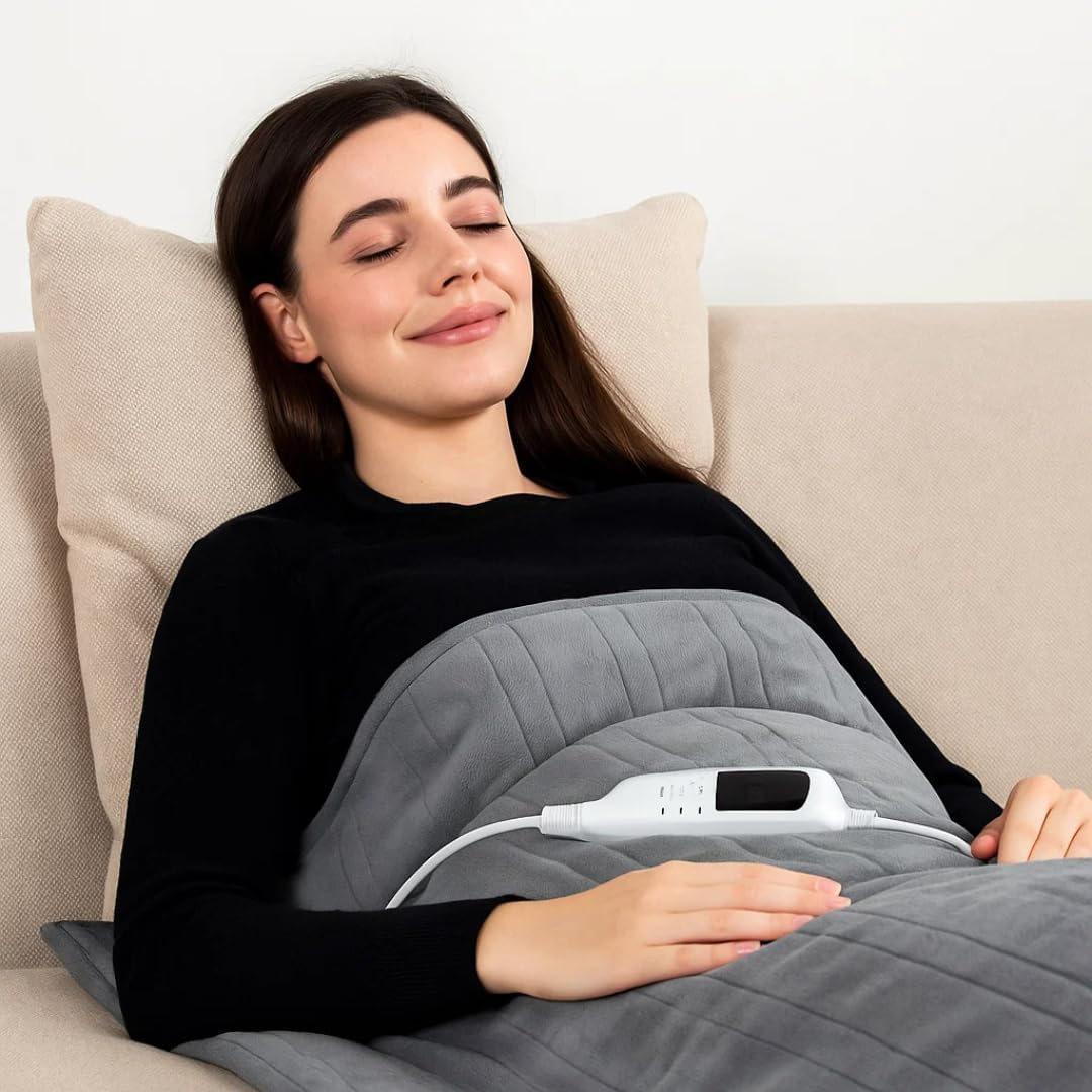 Trendi Electric Throw Blanket 120W Heated Blanket with Digital Controller, Overheat Protection, Machine Washable Soft Flannel – Grey Heated Throw for Sofa, Bed