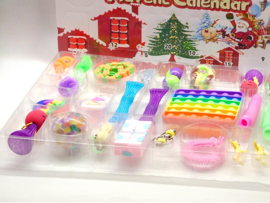 Trendi Fidget Advent Calendar 2025 – 24 Days Countdown with Sensory Toys for Kids & Adults | Stress Relief, Focus & Fun Pop-It, Squishies, Stretchy Tubes, Spinner & More