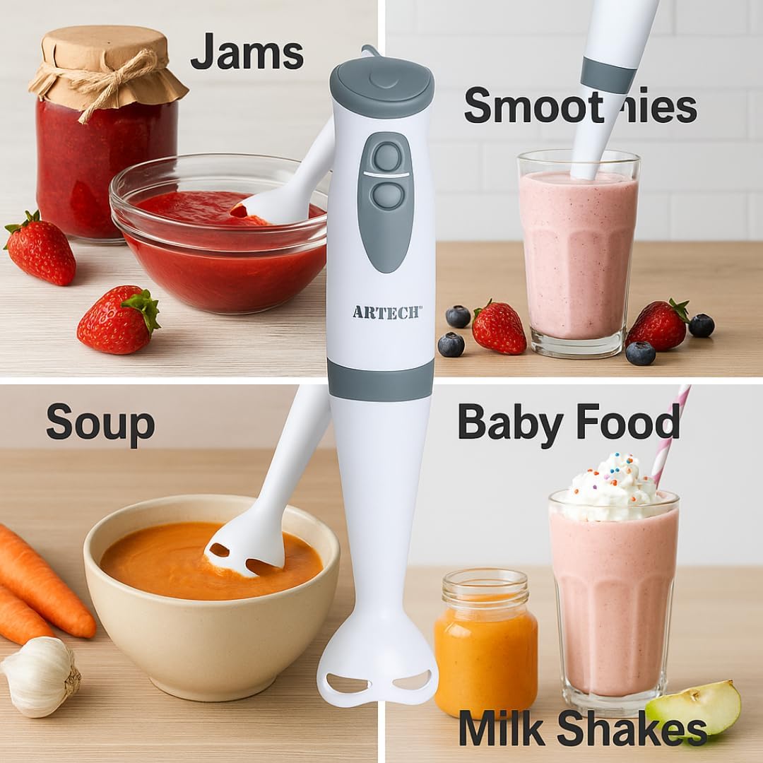 200 W Electric Hand Blender – 2-Speed Stick Blender with Detachable Shaft & Stainless Steel Blades + Chopper Attachment – Ideal for Soups, Sauces, Smoothies & Baby Food
