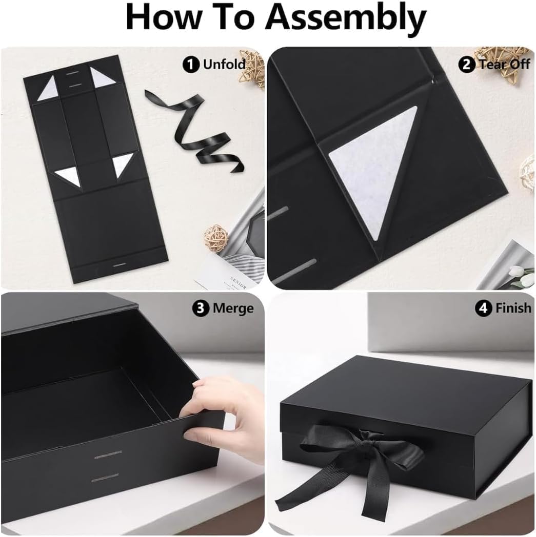 Trendi Premium Gift Box 21×21×9 cm with Bow Ribbon – Medium Luxury Folding Gift Box with Magnetic Closure | Reusable Elegant Present Box for Weddings, Birthdays & Holidays