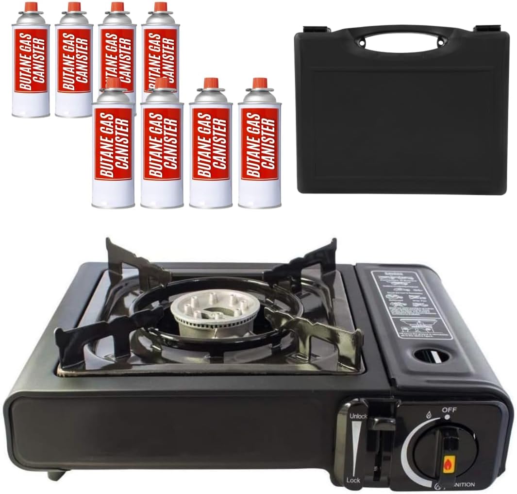 Portable Camping Stove  – Complete Outdoor Cooking Set with Carry Case, EN417 Gas Compatibility, Auto Ignition & Adjustable Flame